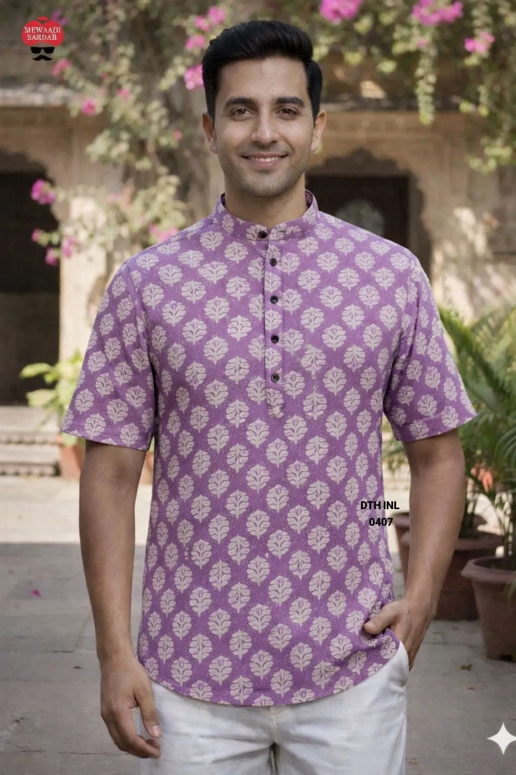 Men’s Lavender Purple Ethnic Printed Short Kurta Shirt